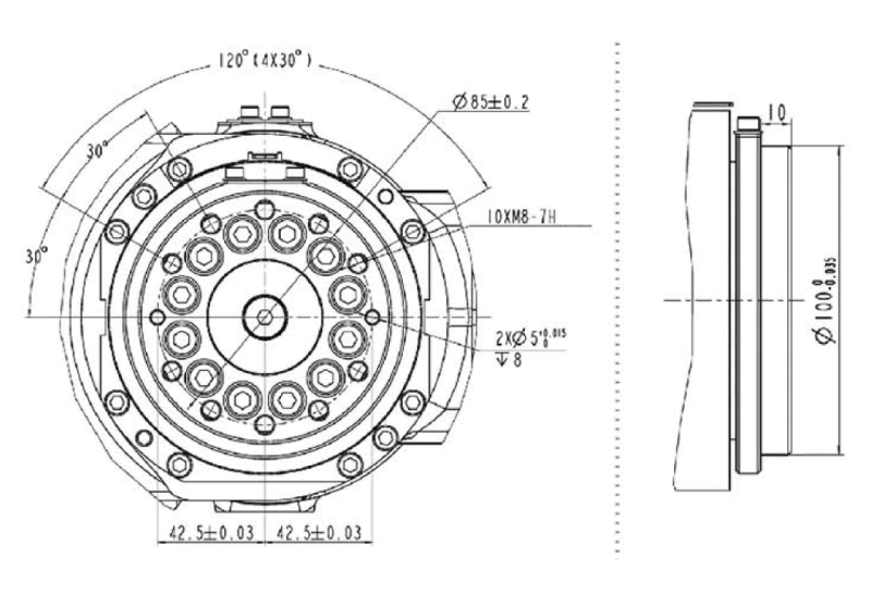 DIMENSION CHART OF ROBOT END-MOUNTED VBR70-2000